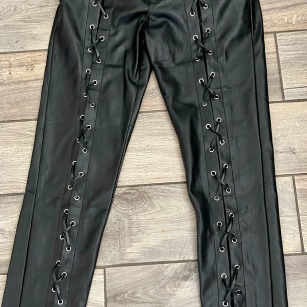 ASOS Black Leather Lace-Up Trousers